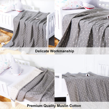 NTBAY 3 Layer Toddler Blanket, Muslin Cotton Jacquard Bed Blankets, Lightweight Thermal Baby Blanket, Super Soft and Warm Crib Blanket for All Seasons, Decoration Gift, 45"x60", Grey Dot