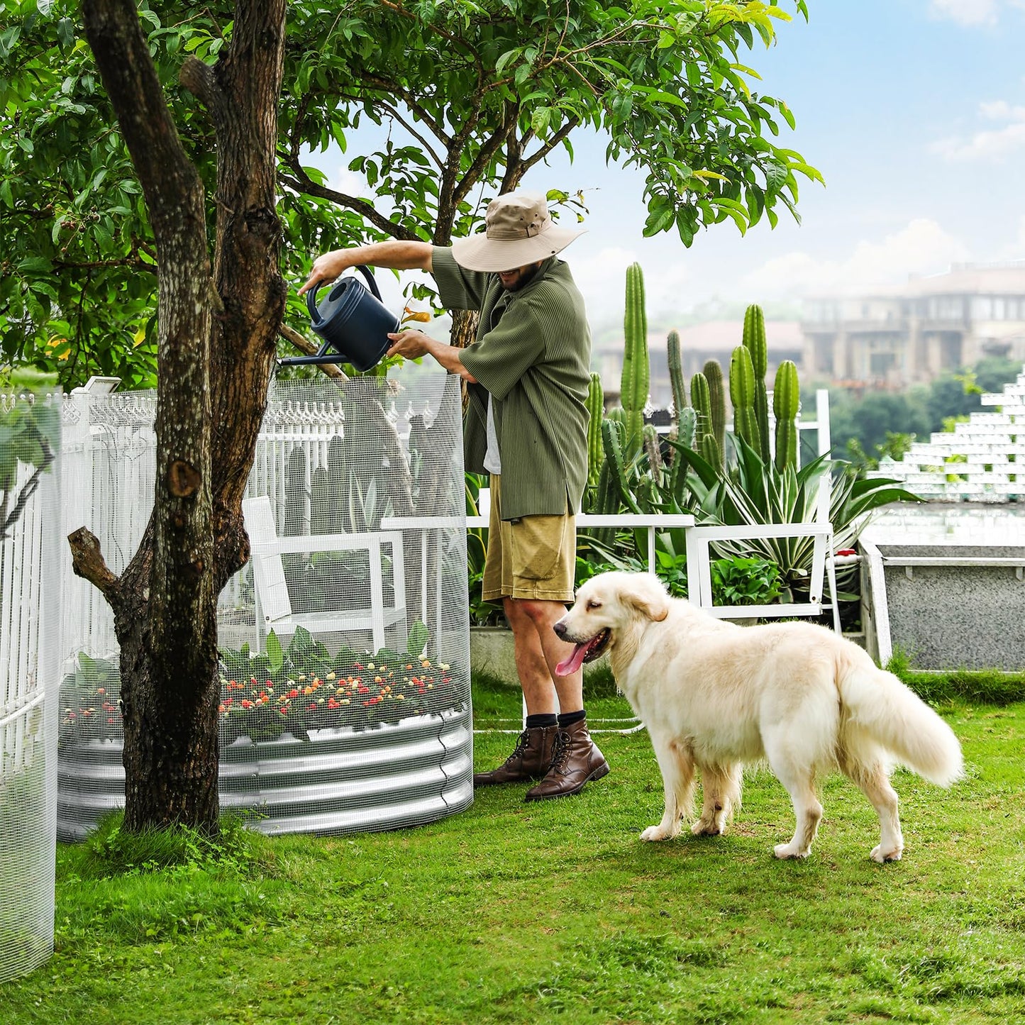 Land Guard Galvanized Raised Garden Bed Kit, Galvanized Planter Raised Garden Boxes Outdoor, Round Large Metal Raised Garden Beds for Vegetables ……