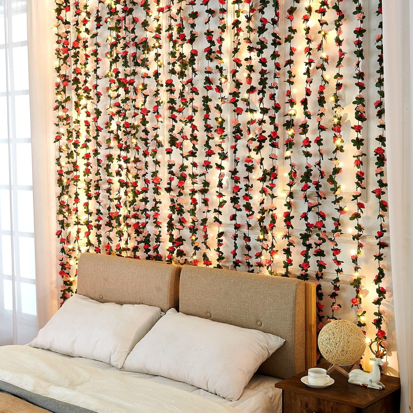 MARTINE MALL Flower Garland Rose Vines, 2 Strands 16.5Ft Flower Vines for Bedroom, Rose Floral Garland Decorations for Room Table Birthday Wedding Party Garden Wall Decor