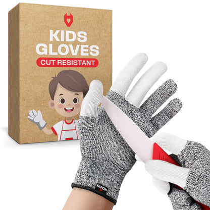 NoCry Kids Cut Resistant Gloves with 3 Reinforced Fingers - 100% Food Grade Kids Cooking Gloves with Level 5 Protection - Lightweight, Ambidextrous and Machine Washable Knife Gloves