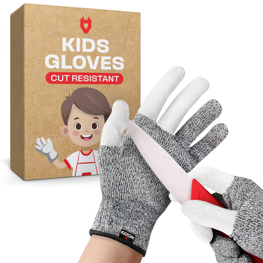 NoCry Kids Cut Resistant Gloves with 3 Reinforced Fingers - 100% Food Grade Kids Cooking Gloves with Level 5 Protection - Lightweight, Ambidextrous and Machine Washable Knife Gloves