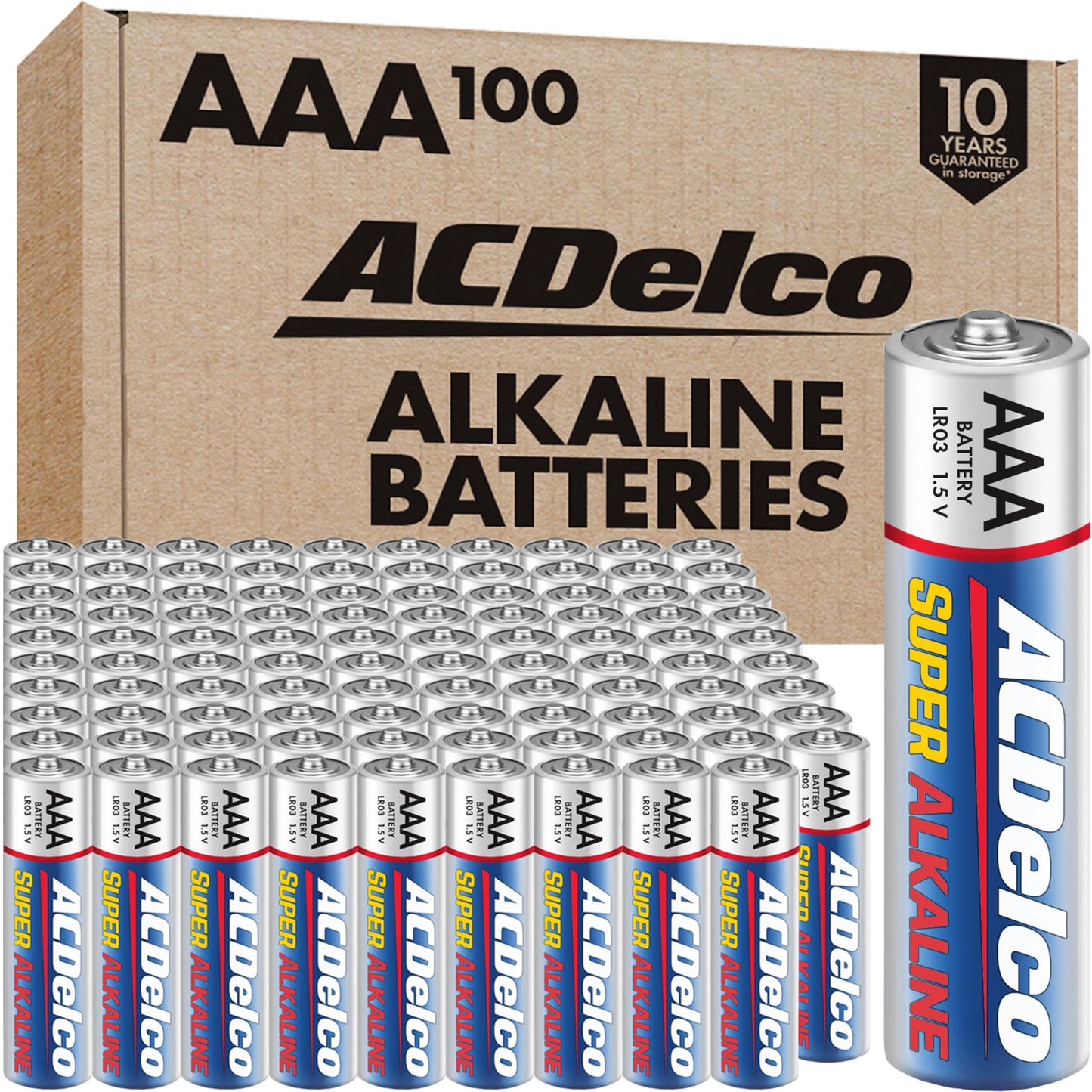 ACDelco 100-Count Triple AAA Batteries, Maximum Power Super Alkaline Battery, 10-Year Shelf Life, Reclosable Packaging