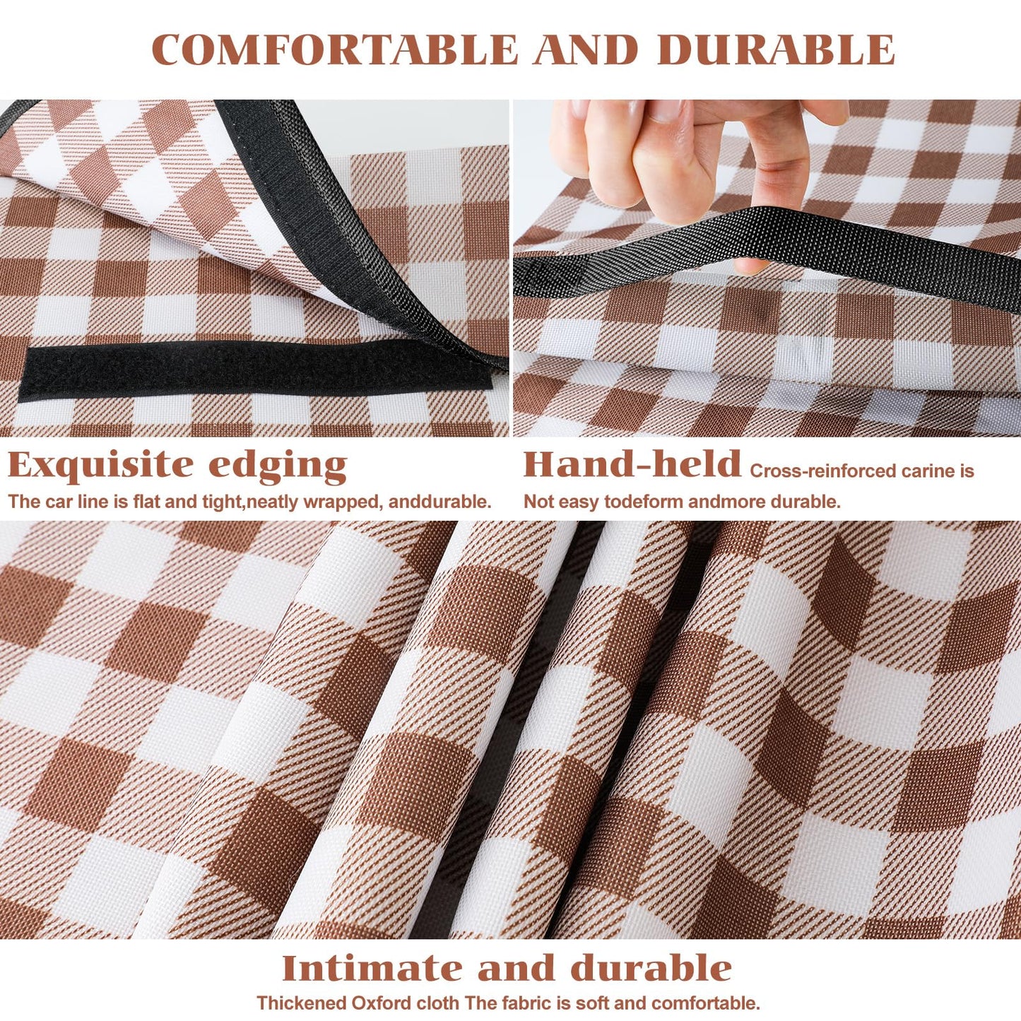 GUSUWU Picnic Blanket Waterproof Beach Rug 80''x80'' Picnic Mat Washable Lightweight with Handle Coffee Checkered for Hiking Travelling Outdoor Camping,Parks