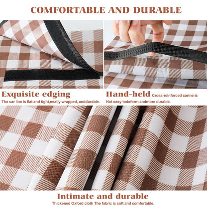 GUSUWU Picnic Blanket Waterproof Beach Rug 80''x80'' Picnic Mat Washable Lightweight with Handle Coffee Checkered for Hiking Travelling Outdoor Camping,Parks
