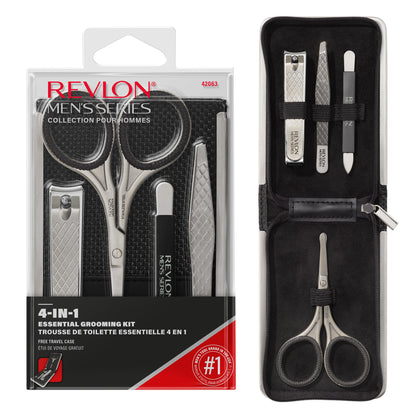 Revlon Men's Grooming Kit, 5-Piece Travel Essentials Set, Includes Nail Clippers, Scissors, File, Tweezers and Carrying Case, Stainless Steel, 1 count