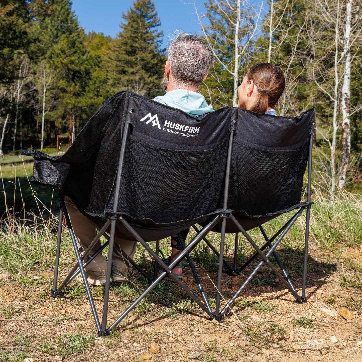 Huskfirm 2 Person Camping Chair Oversized Loveseat Camping Chair Double Camping Chairs for Adults Heavy Duty Camping Couch Black Outdoor Folding Chair Portable Patio Lawn Chair