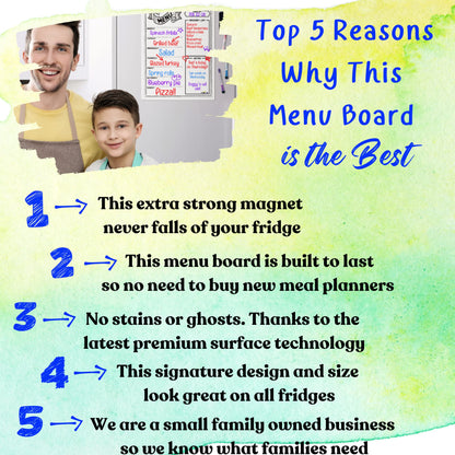 Magnetic Weekly Meal Planner for Refrigerator – 16x12” Dry Erase Menu Board for Kitchen – Fridge Calendar with 3 Markers & Eraser – Track Meals, Groceries, Notes & More – Easy-Clean Whiteboard