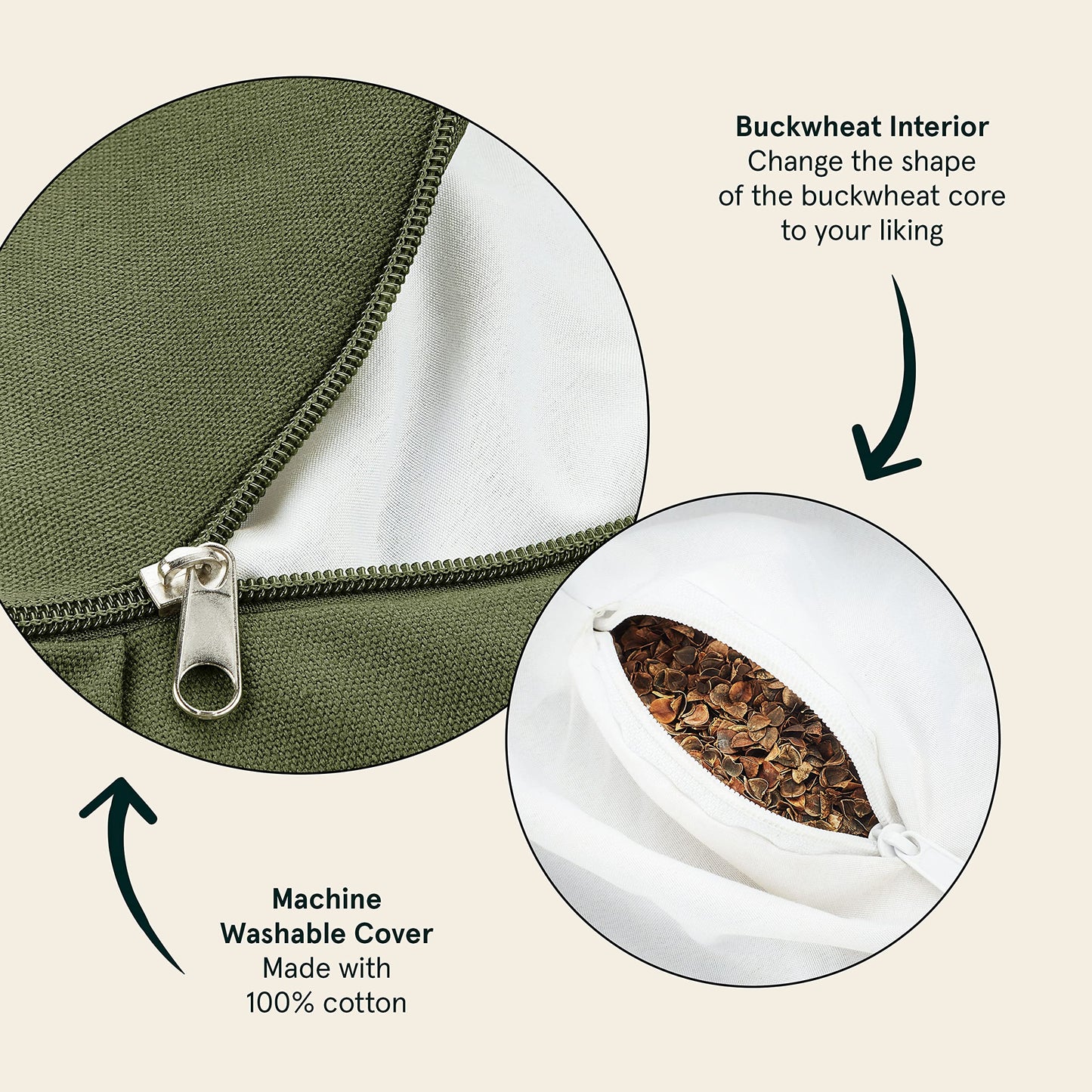 Retrospec Sedona Zafu Meditation Cushion With Buckwheat Hull Fill - Adjustable Yoga & Pilates Support Pillow - 17in Crescent Cotton Cover With Handle