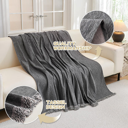 MYSKY HOME Couch Cover for Dogs, Washable Couch Covers, Non Slip Couch Sofa Cover, Couch Cover 2 Cushion Sofa Dogs Furniture Protector with Tassels Chenille Sofa Covers for Pets, 71"x118", Dark Grey