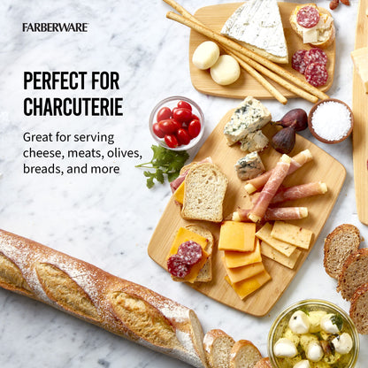FARBERWARE 4-Piece Reversible Bamboo Cutting Board and Charcuterie Set, Assorted Sizes, Durable Wood Serving Boards for Cheese, Meats, and Prep