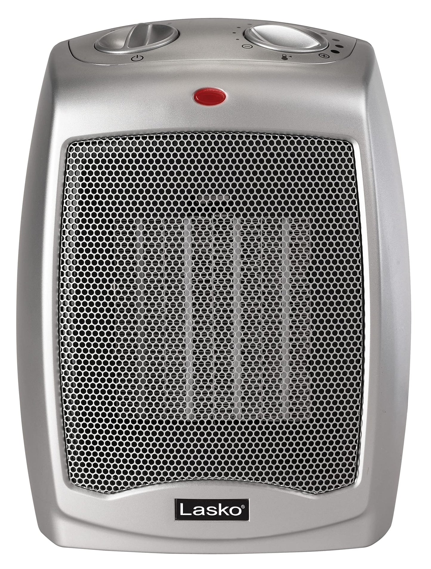Lasko Desktop Electric Ceramic Space Heater with Adjustable Thermostat, 2 Heat Settings and Fan Only Mode, 9.2 Inches, Silver, 754200
