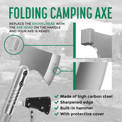 PATHWAY NORTH Survival Shovel and Camping Axe – Stainless Steel Tactical Survival Multi-Tool and Survival Hatchet Equipment for Outdoor Hiking Camping Gear, Hunting, Backpacking Emergency Kit(Silver)