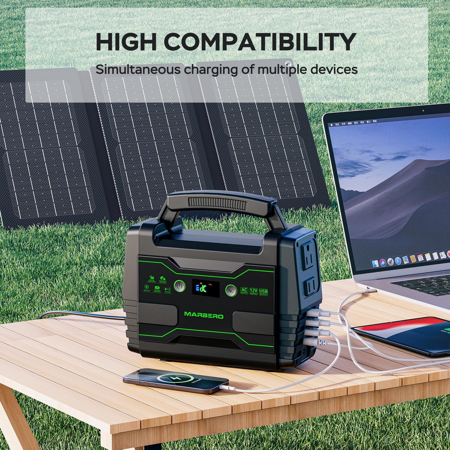 MARBERO 100W Solar Powered Generator with 30W Foldable Solar Panels 150Wh Lithium Battery Portable Power Station with AC DC and USB Outputs for Camping Emergency Home Backup Blackout Hiking