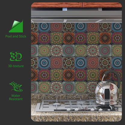 LONGKING Peel and Stick Backsplash Tile Stickers, Colorful Moroccan Tile for Kitchen, Stick on Wall Tiles (10 Sheets)