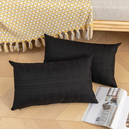 Kevin Textile Pack of 2 Decorative Outdoor Waterproof Throw Pillow Covers Checkered Lumbar Pillowcases Classic Cushion Cases for Patio Couch Bench 12 x 20 Inch Black