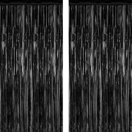2 Pack 2025 Graduation Party Decorations, 3.28 FT x 7.05 FT Black Backdrop, Metallic Graduation Photo Backdrop Fringe Curtains Tinsel Backdrop Foil Streamer, Grad Party Supplies Photo Booth Props