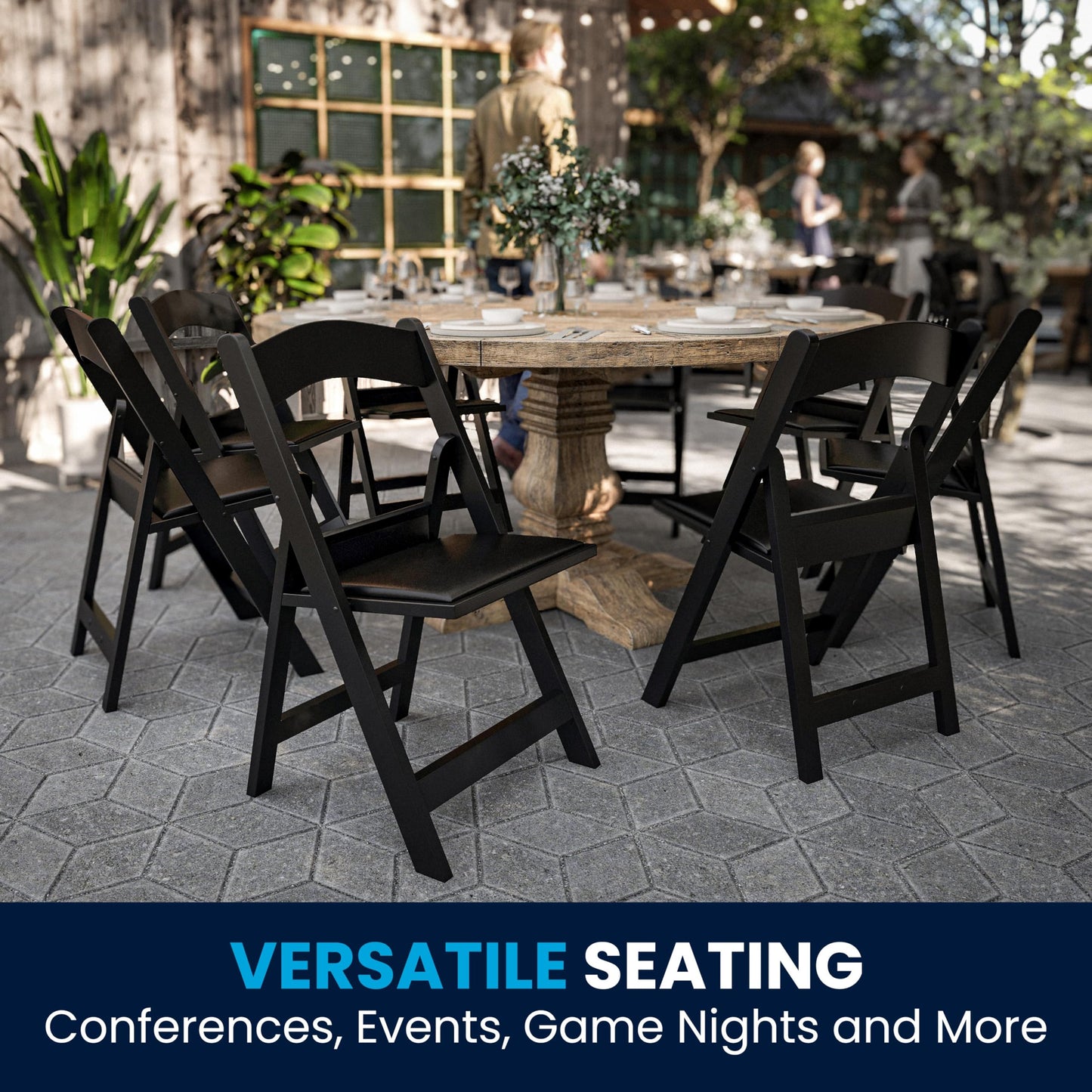 Flash Furniture Hercules Series Folding Chairs for Weddings and Formal Events, Stackable Commercial Event Seats with 1,000-lb. Static Weight Capacity, Set of 4, Black