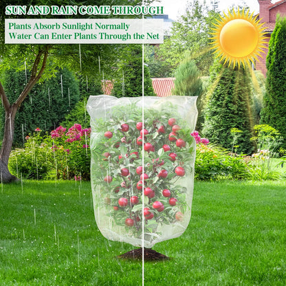 Insect Bird Barrier Mesh, Garden Netting Barrier, Bird Netting, Netting for Plant with Drawstring, 3.5 x 4.6 FT Tomato Protective Cover, Large Potted Fruit Protectors Cover for Blueberry Bushes