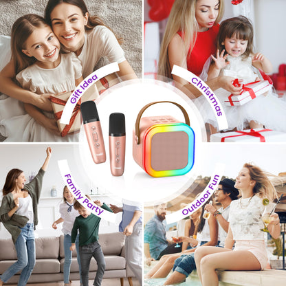 Peski Karaoke Machine for Kids Adults, Portable Bluetooth Mini Karaoke Microphone Singing Speaker Karaoke Player with 2 Wireless Mic, Birthday Gifts for Girls Boys Family Home Party(Rose Gold)