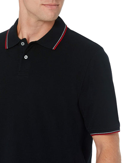 Amazon Essentials Men's Regular-Fit Cotton Pique Polo Shirt (Available in Big & Tall), Black Red White Thin Stripe, X-Large