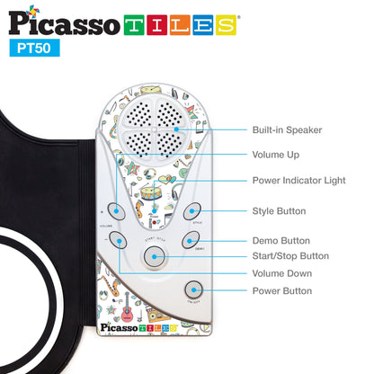 PicassoTiles Portable Roll-Up Electronic Drum Set for Kids 7 Drum Pads with Built-in Speaker Headphone Jack Recording Function Educational Demo Songs Fun Musical Toy for Boys and Girls Ages 3+ PT50