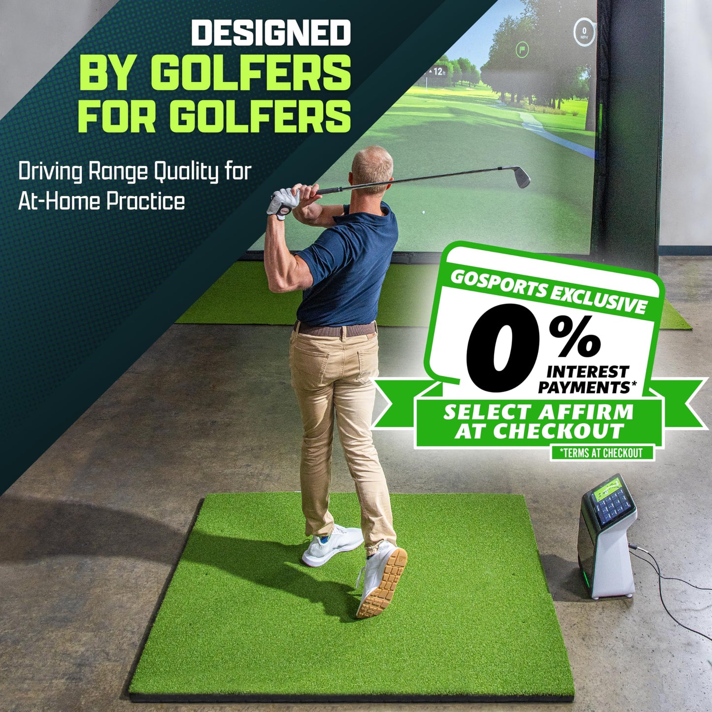 GoSports Golf Hitting Mat - ELITE 5 x 4 ft - 15 mm Artificial Turf Training Mat for Indoor/Outdoor Swing Practice, Includes 3 Rubber Tees