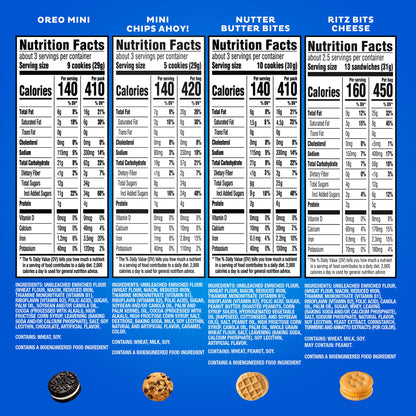 OREO Mini Cookies, CHIPS AHOY! Mini Cookies, Nutter Butter Bites & RITZ Bits Cheese Crackers Variety Pack, 15 Big Bags