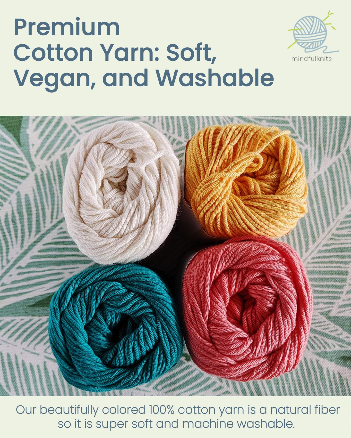 mindfulknits Knitting Starter Kit for Beginners with Knitting Needles, Yarn Needle & 100% Cotton Knitting Yarn (4) – Make Washcloths- Tropical Knitting Kit for Kids Relaxation & Stress Relief