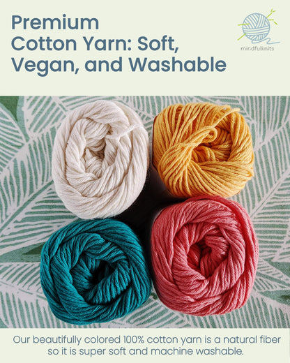 mindfulknits Knitting Starter Kit for Beginners with Knitting Needles, Yarn Needle & 100% Cotton Knitting Yarn (4) – Make Washcloths- Tropical Knitting Kit for Kids Relaxation & Stress Relief