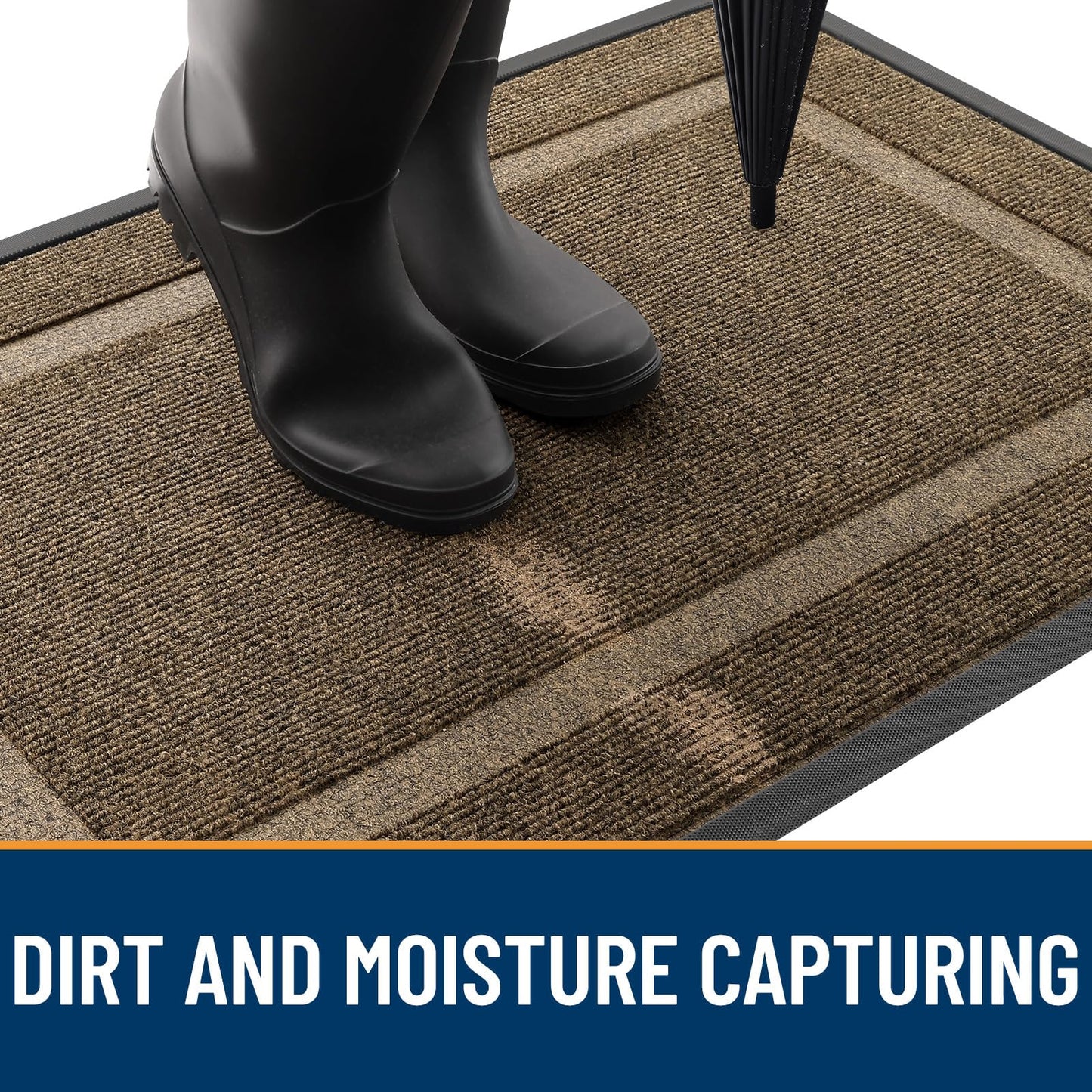 OLANLY Front Door Mat Indoor Outdoor Entrance, Waterproof All-Season, All-Weather Doormat, Sturdy Natural Rubber, Fade Resistant, Low Profile, Easy Clean Patio Porch Entryway Mat, 29.5x17, Brown