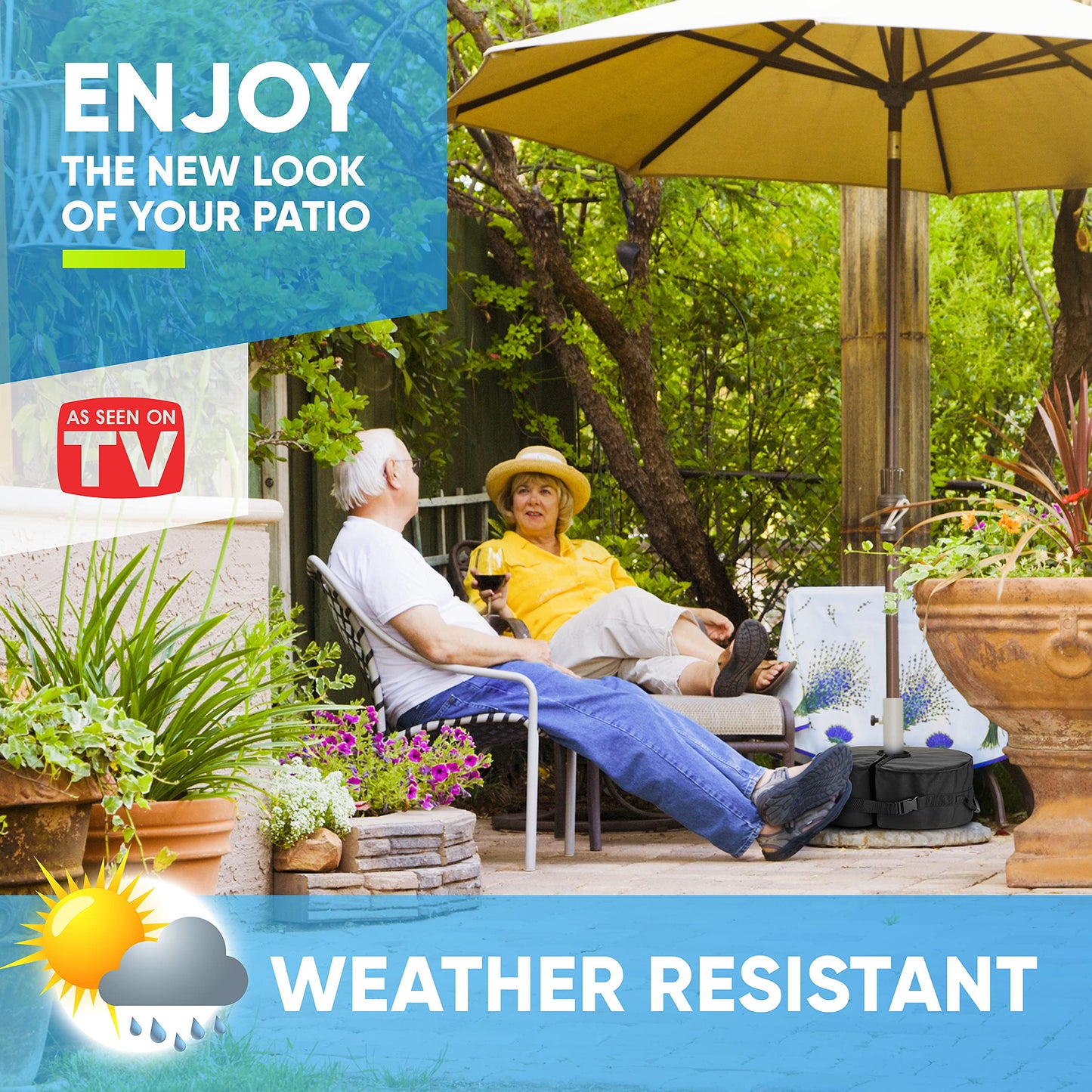 Rhino Round Umbrella Base Weight with Side Slot Opening, 18" ~ Fits Any Offset, Cantilever & Any Outdoor Patio Umbrella Stand ~ Easy Set up (Black)