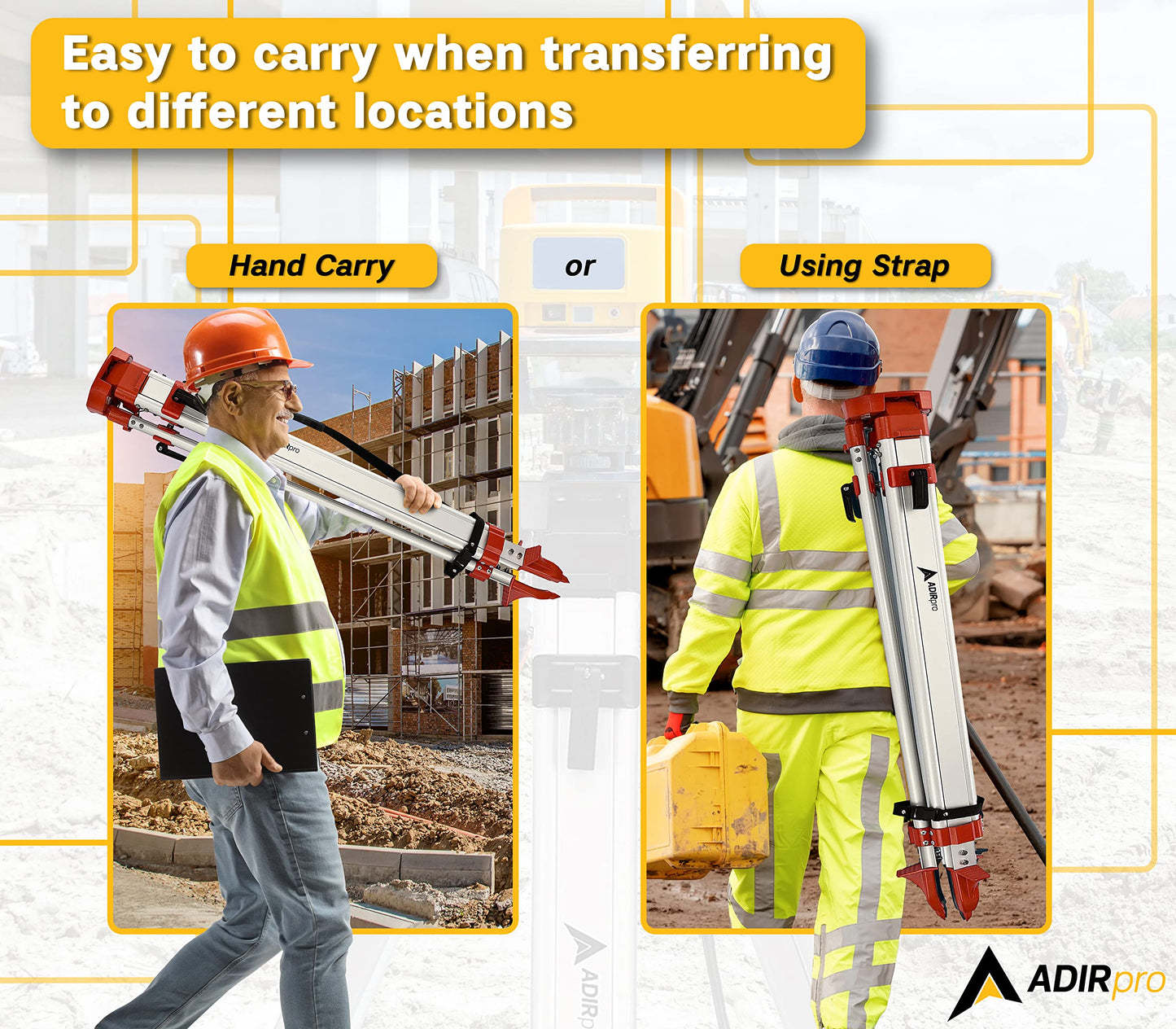 AdirPro Universal Survey Tripod – Laser Level Tripod – Transit Level Tripod - Quick Clamp - Heavy Duty Contractor Tripod 5/8” x 11” Thread (Orange Aluminum)