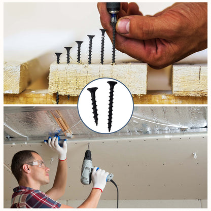 JEGONFRI High Hardness Drywall Screws Assortment Kit, 166 pcs, Coarse Thread, Phillips Drive, Black Wood Screws, Screws Assortment, Screws Set, 6 Sizes (3”,2”,1-1/2”,1-1/4”,1”,3/4”)