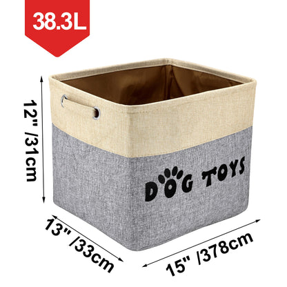 PET ARTIST Large Dog Toy Basket Bin - Rectangular Storage Box Chest Organizer for Dog Toys,Coats,Clothing,Apparel & Accessories & Blanket,Gray,15"x13"x12"