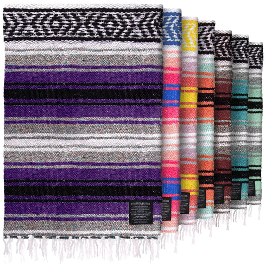 Hydration Nation Authentic Extra Large Mexican Blanket (70"x50") - Handwoven Yoga, Serape - Artisanal Falsa, Beach, Camping, Picnic, Outdoor (Purple)