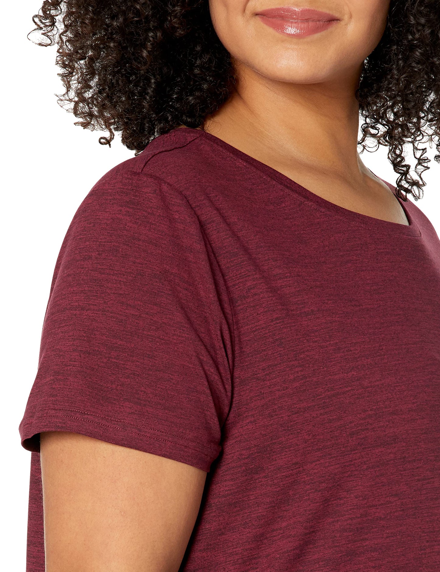 Amazon Essentials Women's Active Quick Dry Tech Stretch Short-Sleeve Crewneck T-Shirt (Available in Plus Size), Pack of 2, Black/Burgundy Space Dye, Medium