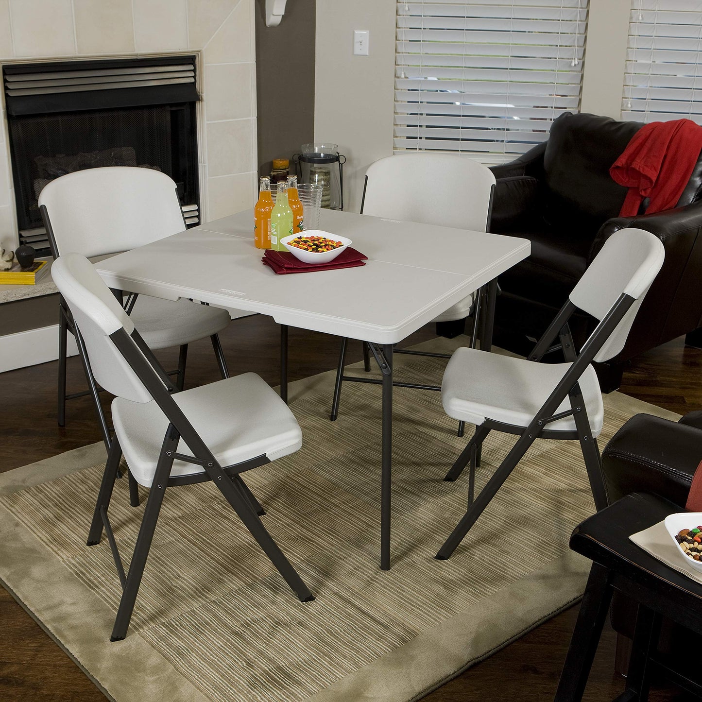 Lifetime 280228 37-Inch Square Fold-in-Half Table, White Granite Top with Gray Frame