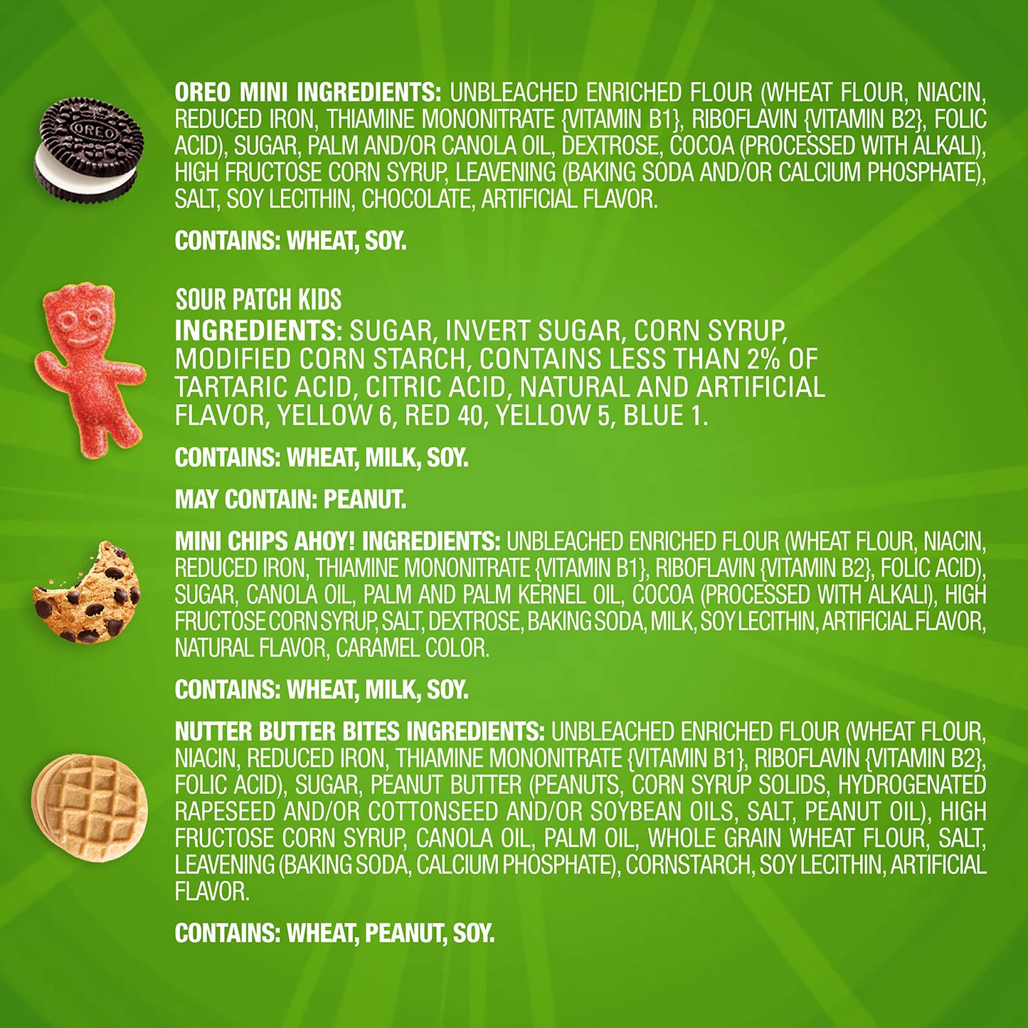 OREO Mini Cookies, CHIPS AHOY! Mini Cookies, SOUR PATCH KIDS Candy & Nutter Butter Bites & Candy Variety Pack, 32 Snack Packs