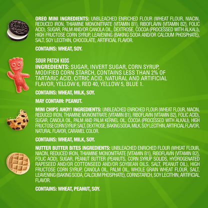 OREO Mini Cookies, CHIPS AHOY! Mini Cookies, SOUR PATCH KIDS Candy & Nutter Butter Bites & Candy Variety Pack, 32 Snack Packs