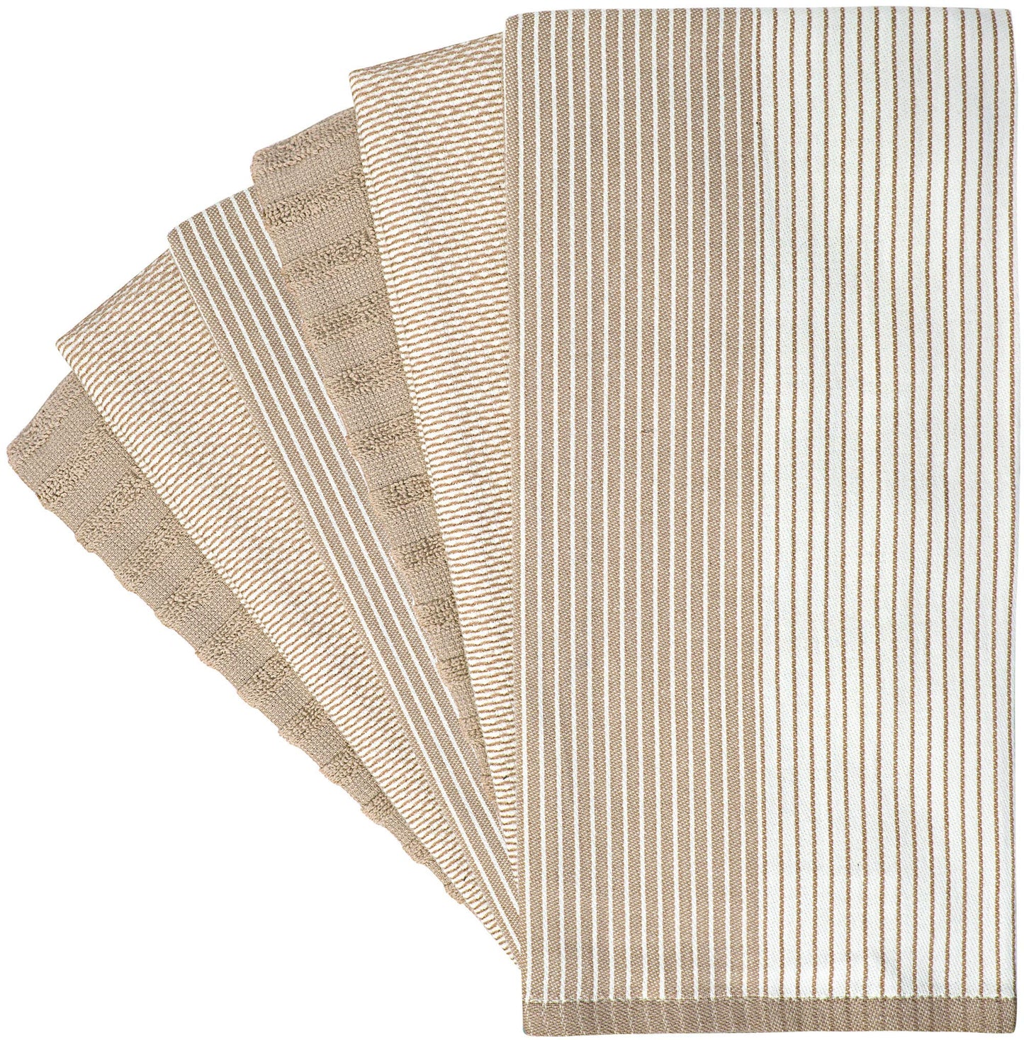 Premium Kitchen Towels (20”x 28”, 6 Pack) | Large Cotton Kitchen Hand Towels | Flat & Terry Dish Towel | Highly Absorbent Tea Towels Set with Hanging Loop | Tan
