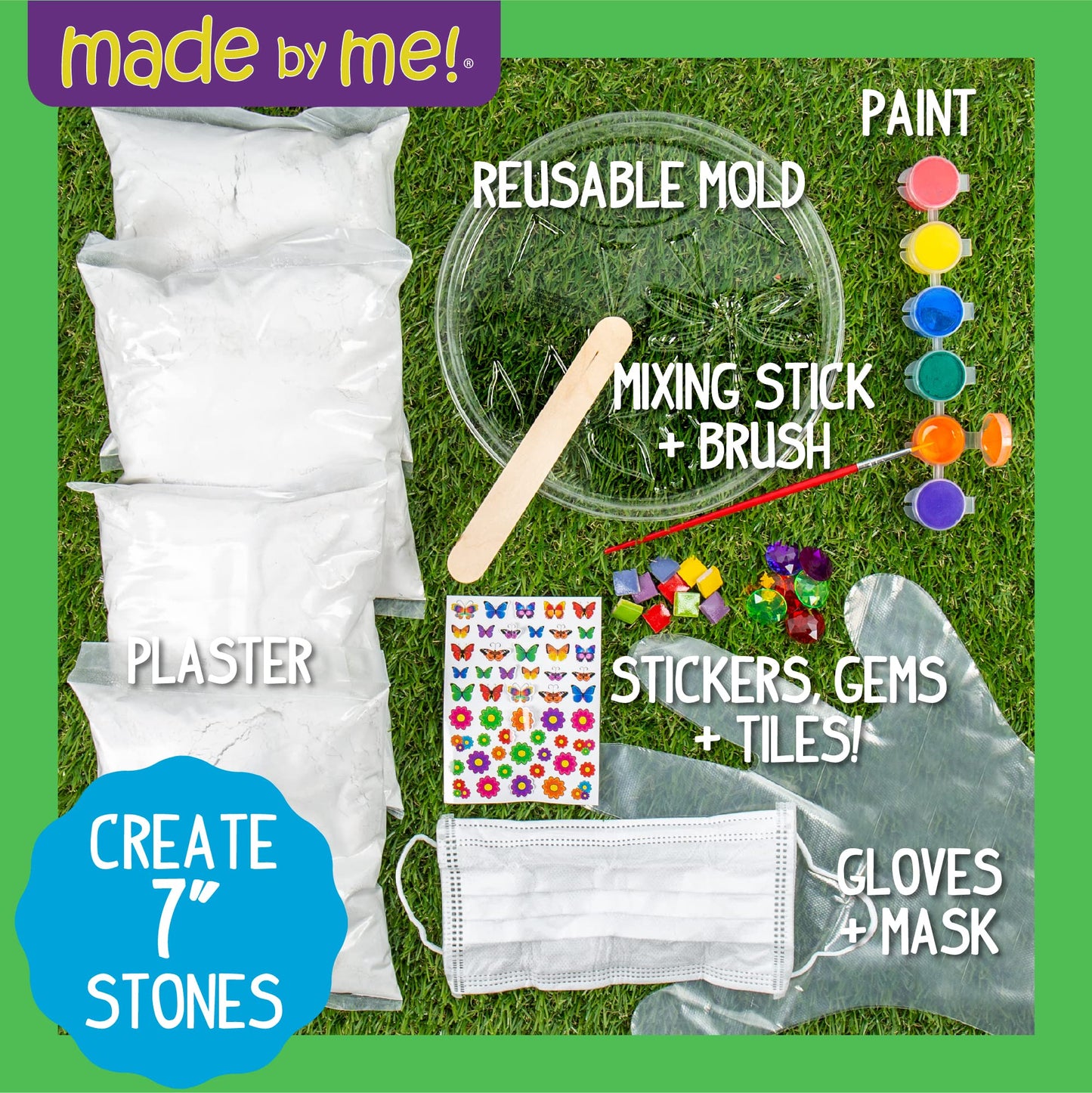 Made By Me Mix & Mold Your Own & Make 4 DIY Personalized Stepping Stones, Great Spring & Summer Weekend Activity, Perfect Keepsake, Birthday Party Idea for Kids Ages 5, 6, 7, 8, 9, Multicolor
