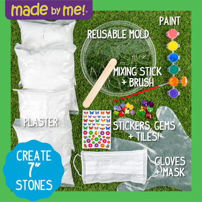 Made By Me Mix & Mold Your Own & Make 4 DIY Personalized Stepping Stones, Great Spring & Summer Weekend Activity, Perfect Keepsake, Birthday Party Idea for Kids Ages 5, 6, 7, 8, 9, Multicolor