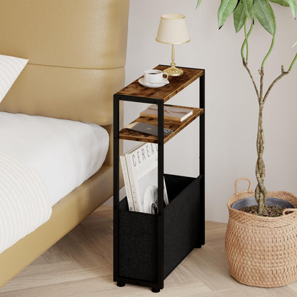 Leomonio Narrow Side Table, Slim End Tables with Fabric Basket, Skinny Table for Small Spaces, Thin Bedside Table for Living Room, Bedroom