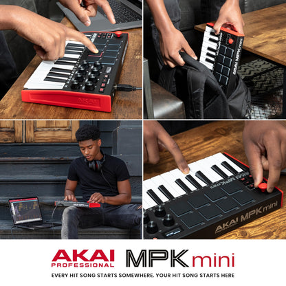 Akai Professional MPK Mini MK3 - 25 Key USB MIDI Keyboard Controller With 8 Backlit Drum Pads, 8 Knobs, Music Production Software and Native Instruments Sound Package (NKS Integration)