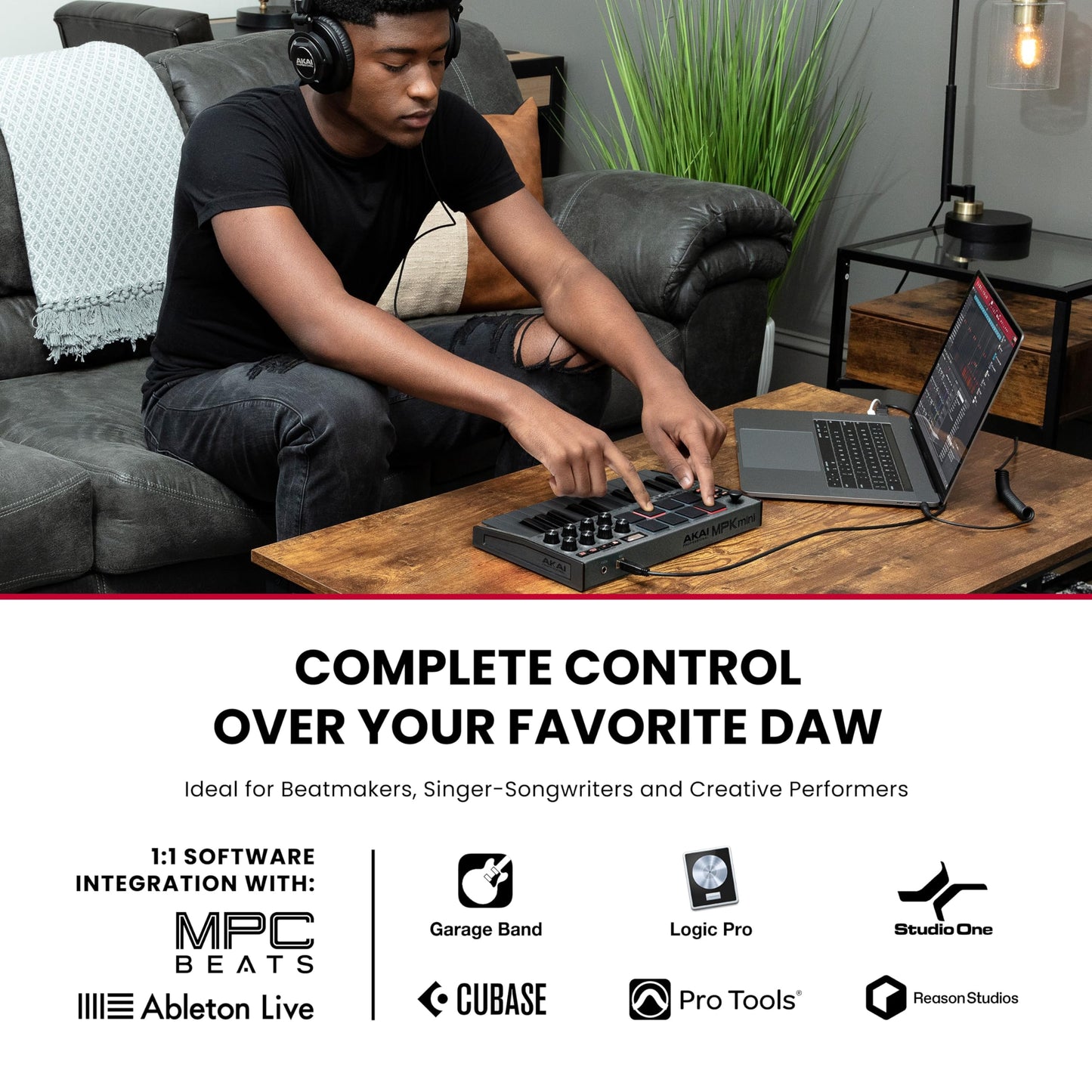 Akai Professional MPK Mini MK3 - 25 Key USB MIDI Keyboard Controller With 8 Backlit Drum Pads, 8 Knobs, Music Production Software and Native Instruments Sound Package (NKS Integration), Grey