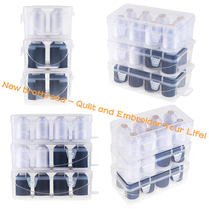 New brothread Polyester Embroidery Machine Thread 1000m Each with Clear Plastic Storage Box for Embroidery & Quilting - 4xSnow White+4xBlack