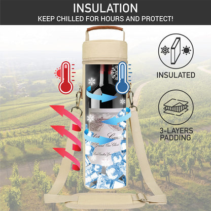 opux Wine Bag Single Bottle Carrier Tote, Insulated Wine Cooler Bag for Travel Picnic Beach with Shoulder Strap, Thermal One Bottle Holder Carrying Case Wine Gift for Women Men, Beige Cream