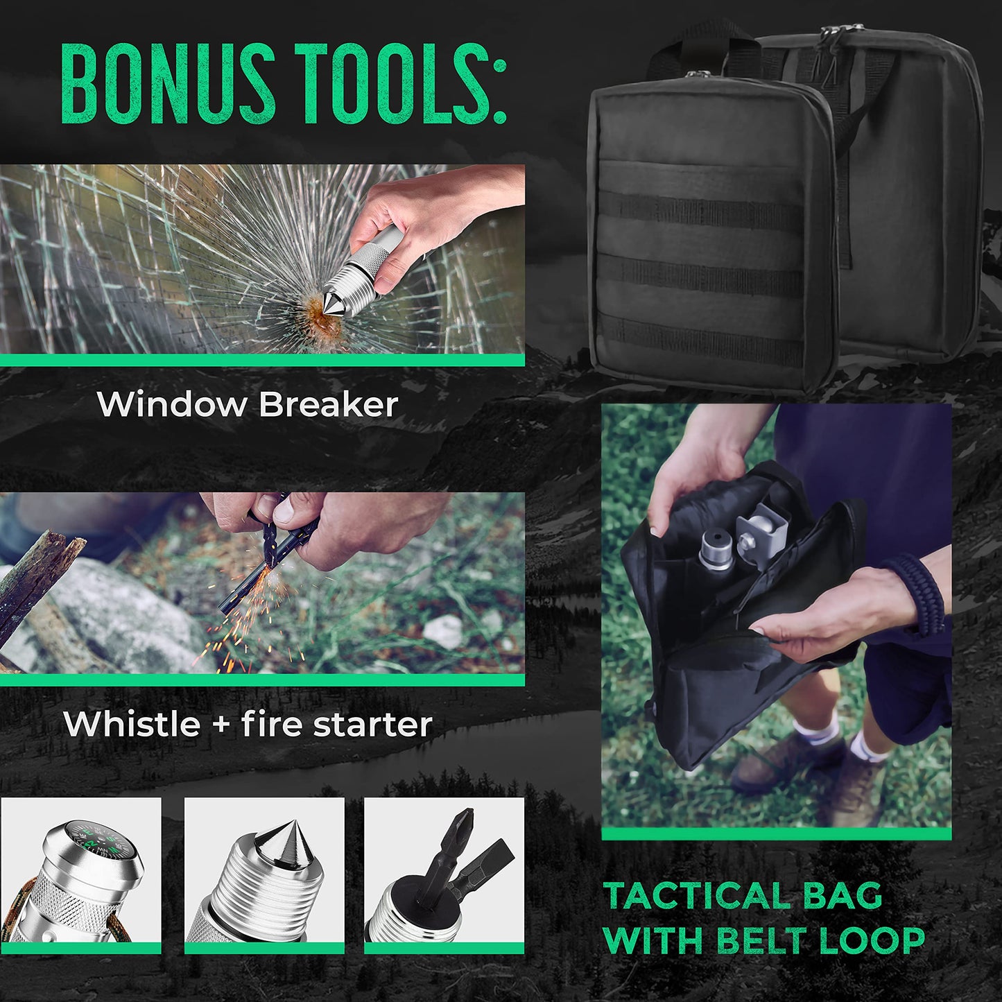 PATHWAY NORTH Survival Shovel and Camping Axe – Stainless Steel Tactical Survival Multi-Tool and Survival Hatchet Equipment for Outdoor Hiking Camping Gear, Hunting, Backpacking Emergency Kit(Silver)