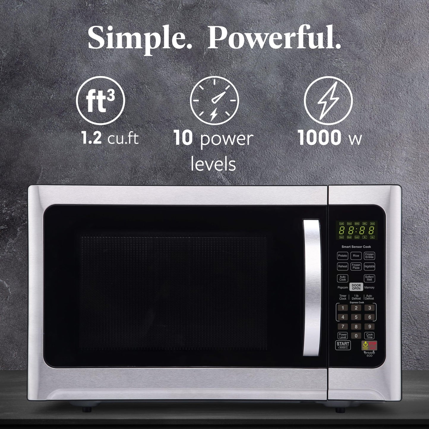 Farberware Countertop 1000 Watts 1.2 cu ft-Smart Sensor Microwave Oven with LED Lighting and Child Lock-Perfect for Apartments and Dorms-Easy Clean Black Interior, Stainless Steel