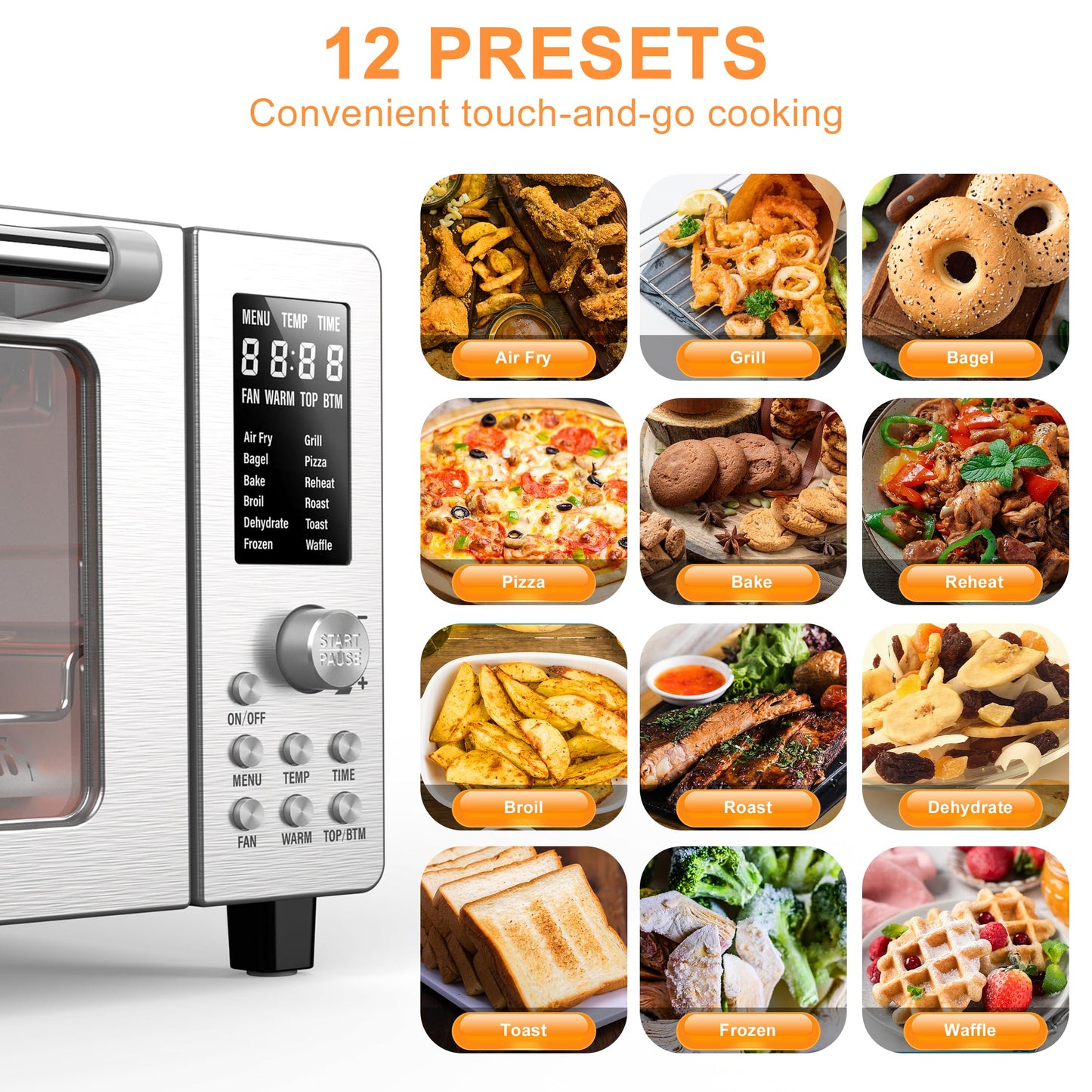 Nuwave Bravo Air Fryer Toaster Smart Oven, 10-in-1 Countertop Convection, 1800 Watts, 21-Qt Capacity, 50°-450°F Temp Controls, Top and Bottom Heater Adjustments 0%-100%, PFAS Free, Stainless Steel